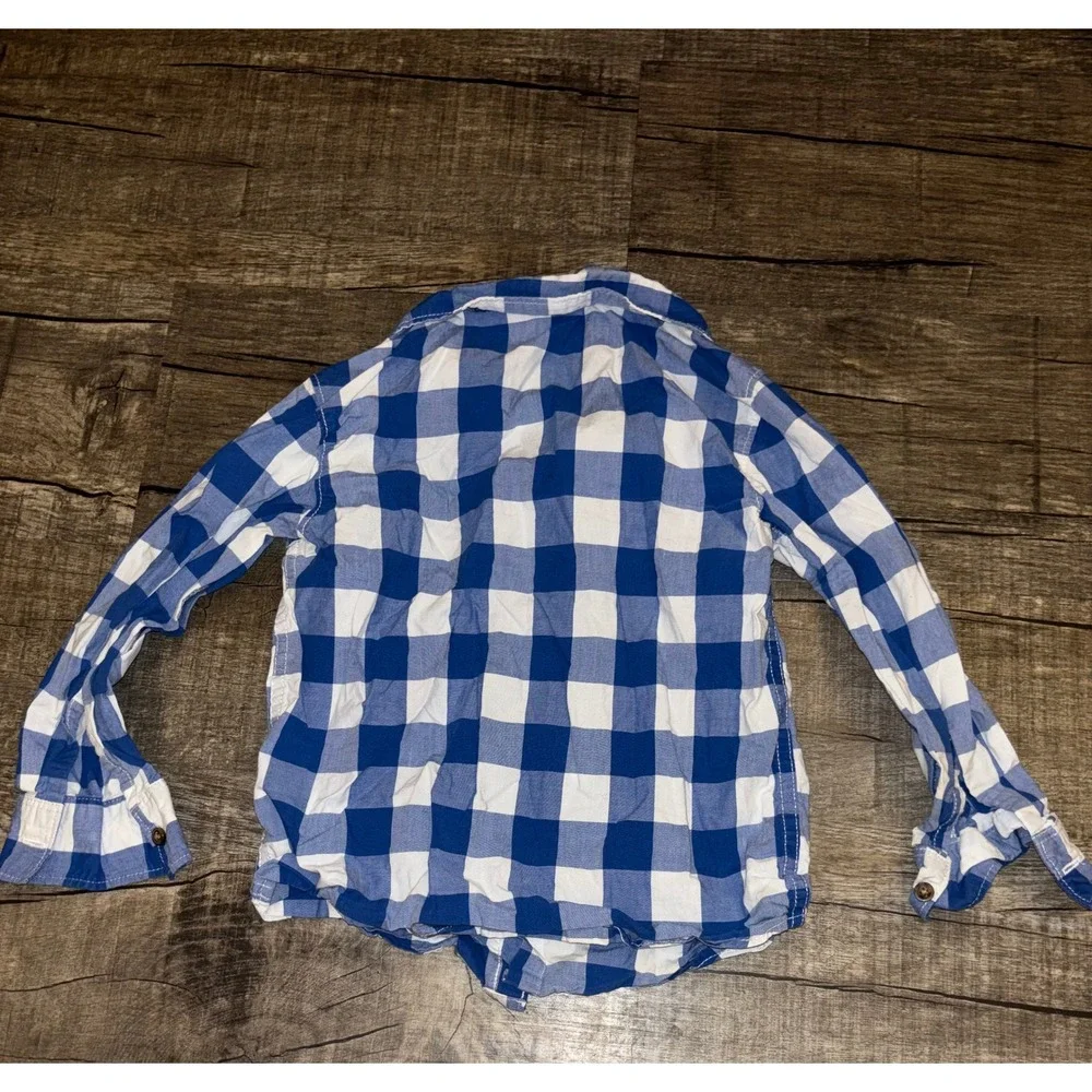 Carters Toddler Boys Blue White Gingham Plaid Button Down Shirt Size 5T